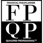 A black and white logo with bold letters. The top half reads "Financial Paraplanner" and features large initials "FP." The bottom half reads "Qualified Professional" and features large initials "QP.