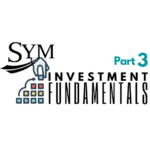 The image features the logo for "SYM Investment Fundamentals Part 3." The design includes a hand placing a colored block into a grid, symbolizing building or investing in something fundamental. The text is stylized with a mix of bold and regular fonts.