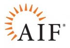 The image features a logo with the acronym "AIF" in black font. An orange semicircle with rays resembling a rising sun is positioned to the left, partially encircling the "A" in "AIF.