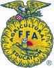 The image displays the emblem of the Future Farmers of America (FFA). It features a yellow ear of corn with an eagle perched on top, a rising sun in the background, a plow foreground, and an owl at the center, with "Agricultural Education" and "FFA" prominently inscribed.