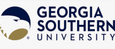 Georgia Southern University logo featuring a stylized eagle head in navy blue and gold on the left, and "GEORGIA SOUTHERN UNIVERSITY" written in bold, navy blue letters to the right.