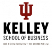 The image shows the logo of Kelley School of Business, which features a red trident symbol above the text "Kelley School of Business" in black. Below that, in a smaller font, it says "Go from Moment to Momentum.