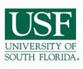 Green and white logo of the University of South Florida. The letters "USF" are prominently displayed in bold, uppercase white text above the full university name written in smaller capital letters.