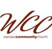 A logo featuring the stylized initials "WCC" in cursive, with the name "warsawcommunitychurch" written in lowercase below. The word "community" is bold while the rest is in a lighter font. The colors used are shades of brown and maroon.