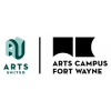 The image shows the logos of "Arts United" and "Arts Campus Fort Wayne." The "Arts United" logo features stylized letters "AU" in teal shades, while the "Arts Campus Fort Wayne" logo displays two abstract shapes resembling flags alongside the text.