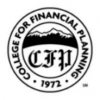 The image shows the logo for the College for Financial Planning (CFP). It is a circular emblem with "College for Financial Planning" written around the edge. Inside the circle, there are mountains in the background and "CFP" in old-style font in the center. The year "1972" is at the bottom.