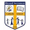 Logo of Blessed Sacrament Catholic School, featuring a cross with silhouettes of people holding hands, an open book, and wheat and grapes. The text "Blessed Sacrament Catholic School 1955" surrounds the cross.