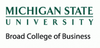Logo of Michigan State University with text below it reading "Broad College of Business." The words "Michigan State University" appear in green, and "Broad College of Business" is in black. The design is simple and professional with no additional graphic elements.