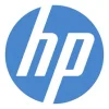 The image features the HP logo, which consists of the lowercase letters "h" and "p" in white, tilted slightly to the right, centered inside a blue circle.