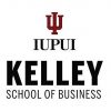 Logo of the Kelley School of Business at IUPUI. The design features the text "IUPUI" below a red trident symbol, with "Kelley School of Business" written in bold black letters underneath. The background is white.