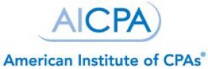 Logo of the American Institute of CPAs (AICPA) featuring the acronym "AICPA" in blue letters, with "American Institute of CPAs" written below in a smaller font. The 'A' and 'C' have a connected, curved underline below them.