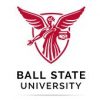 A red emblem of Ball State University depicting a stylized angel holding a book in its left hand. The text "Ball State University" is written below the emblem in black, capitalized letters.