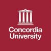 Logo of Concordia University featuring the name written in white text against a maroon background. Above the university name is an illustration of a classical building with four columns and a pediment.