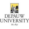Logo of DePauw University with an illustration of a building against a yellow background above the university name in large serif font. The text "Est. 1837" is written below the university name.