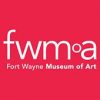 Logo of the Fort Wayne Museum of Art with a red background. The text "fwmoa" is prominently displayed in white lowercase letters, and below it, "Fort Wayne Museum of Art" is written in smaller white letters.