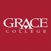 Logo of Grace College. The image has a red background with the words "GRACE COLLEGE" written in white. The word "GRACE" is prominently displayed in large letters above "COLLEGE," both in a serif font. The letter "A" in "GRACE" is stylized with a triangle.