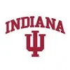 The image shows the Indiana University (IU) logo. It features the word "INDIANA" in a large, bold, red serif font, arched at the top, with the interlocking letters "I" and "U" directly below it, also in red. The background is white.