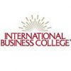 Logo of International Business College. Text reads "INTERNATIONAL BUSINESS COLLEGE" in red, uppercase letters. Above the text, there are short gold lines arranged in a sunburst pattern, forming a semicircle. Background is white.