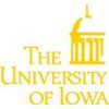 The image shows the logo of The University of Iowa. It features a stylized yellow graphic of the Old Capitol building dome and adjacent columns, with the text "The University of Iowa" below it in a matching yellow color.