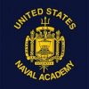 The image shows the emblem of the United States Naval Academy. It features a design with the text "United States Naval Academy" encircling a crest that includes a trident, an anchor, and other nautical symbols.