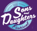 A circular logo with a purple background featuring "Sons and Daughters Festival" in stylized white and light blue text, enclosed within a circular design with star accents at the top.
