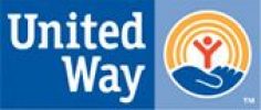 Logo of United Way. The image has a blue background with the words "United Way" in white on the left. On the right, there is a circular emblem with an outstretched hand holding a person in red, surrounded by concentric circles of yellow and orange.