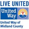 Logo for the United Way of Midland County with the text "LIVE UNITED" at the top. Below this is the United Way logo featuring an outstretched hand with a rainbow, a civic figure, and the text "United Way." At the bottom, it reads "United Way of Midland County.