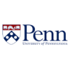 Logo of the University of Pennsylvania featuring a coat of arms with two books and a dolphin above three white chevrons on a blue shield, next to the text "Penn University of Pennsylvania" in blue.