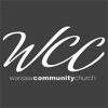 The image features a logo with the letters "WCC" in a cursive font on a dark grey background. Below the letters, the text "warsawcommunitychurch" is written in a smaller, white sans-serif font.