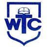 A blue emblem features a shield outline with the letters "WTC" prominently displayed. On top of the "T," there is an image of an open book, symbolizing education or knowledge.