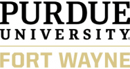 Purdue University Fort Wayne logo. The text "PURDUE UNIVERSITY" is in black capital letters at the top, and "FORT WAYNE" is below it in gold capital letters.