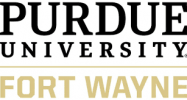 Purdue University Fort Wayne logo. The text "PURDUE UNIVERSITY" is in black capital letters at the top, and "FORT WAYNE" is below it in gold capital letters.